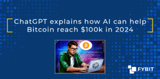 Artificial intelligence (AI) can play a role in a scenario where Bitcoin’s BTC tickers down $42,765 price reaches $100,000 in 2024, according to GPT-4, the latest version of AI chatbot ChatGPT.